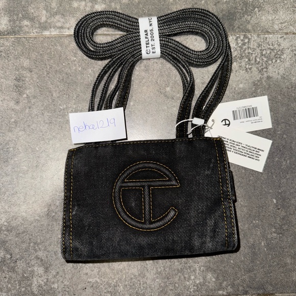 Small Telfar Denim Shopper- Black - Picture 3 of 9